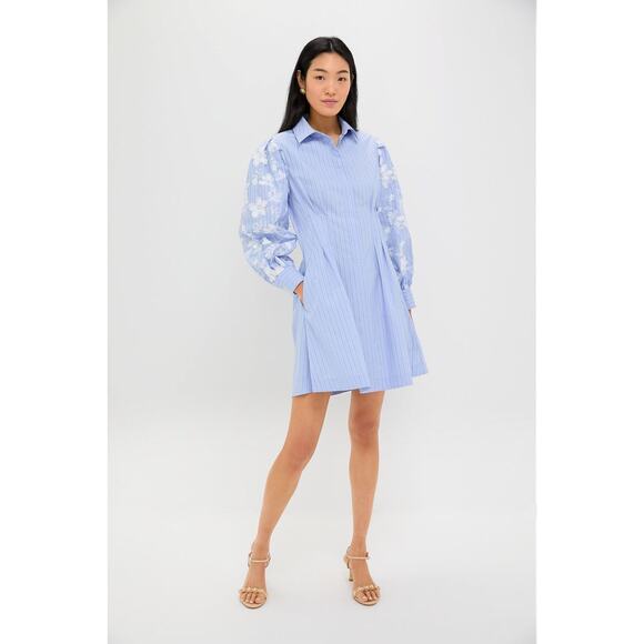 TUCKERNUCK Blue Stripe Embroidery Mini Corinne Dress Size XL NWT - Picture 4 of 8